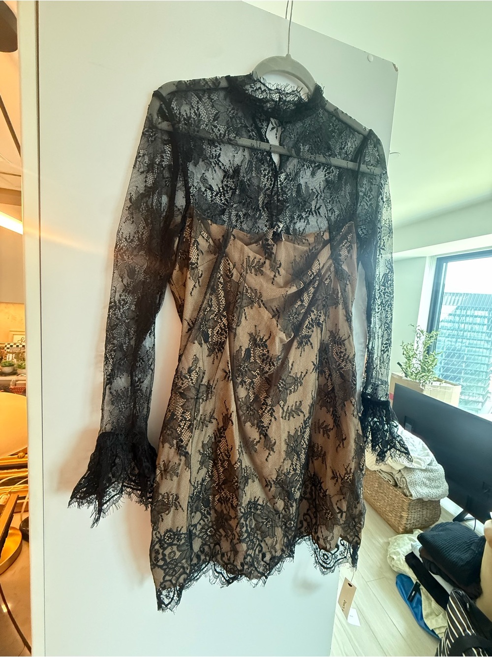 Reformation Teanna Black Lace Mini Dress with Nude Lining - Picture 3 of 6